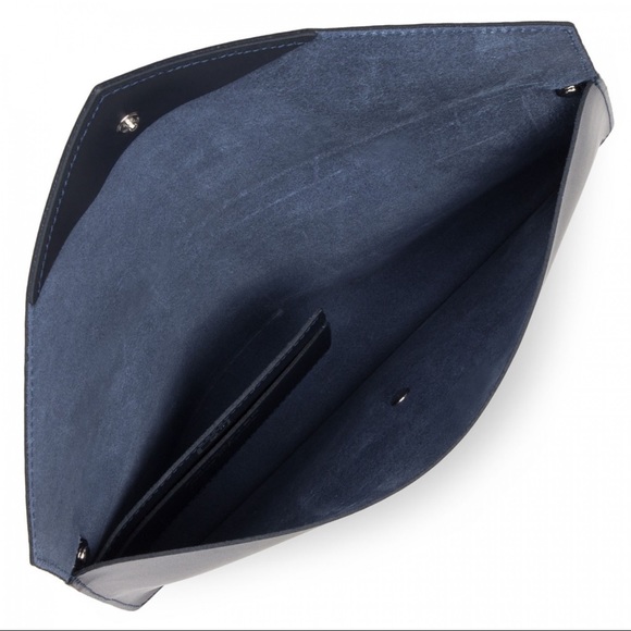 NWT Made in France Leather Crossbody Clutch Navy - Picture 6 of 13